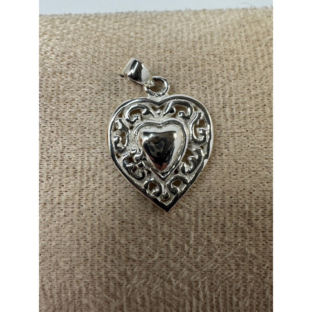 CG Sterling Silver 925 Filigree Openwork Heart Pendant Charm